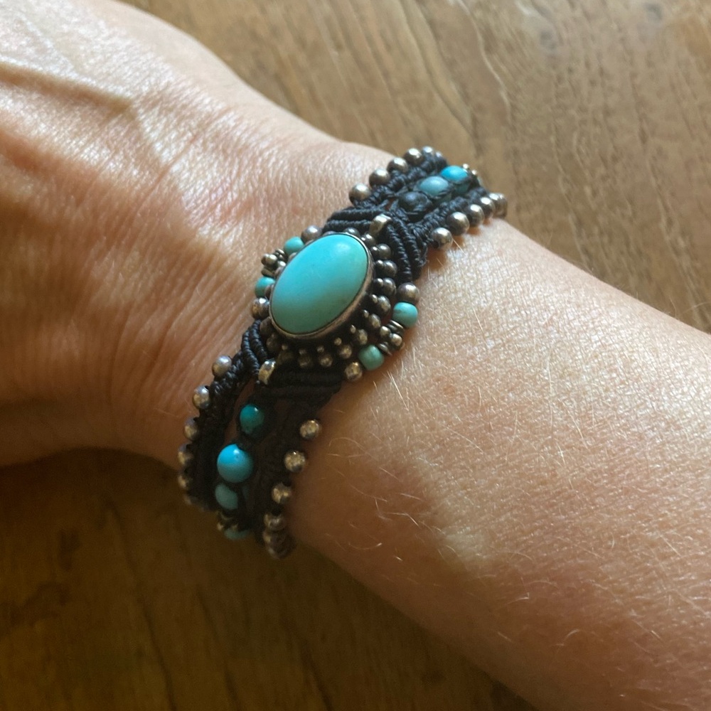 Sterling Silver Isha Elafi Nomadic Knotwork Turquoise Bracelet